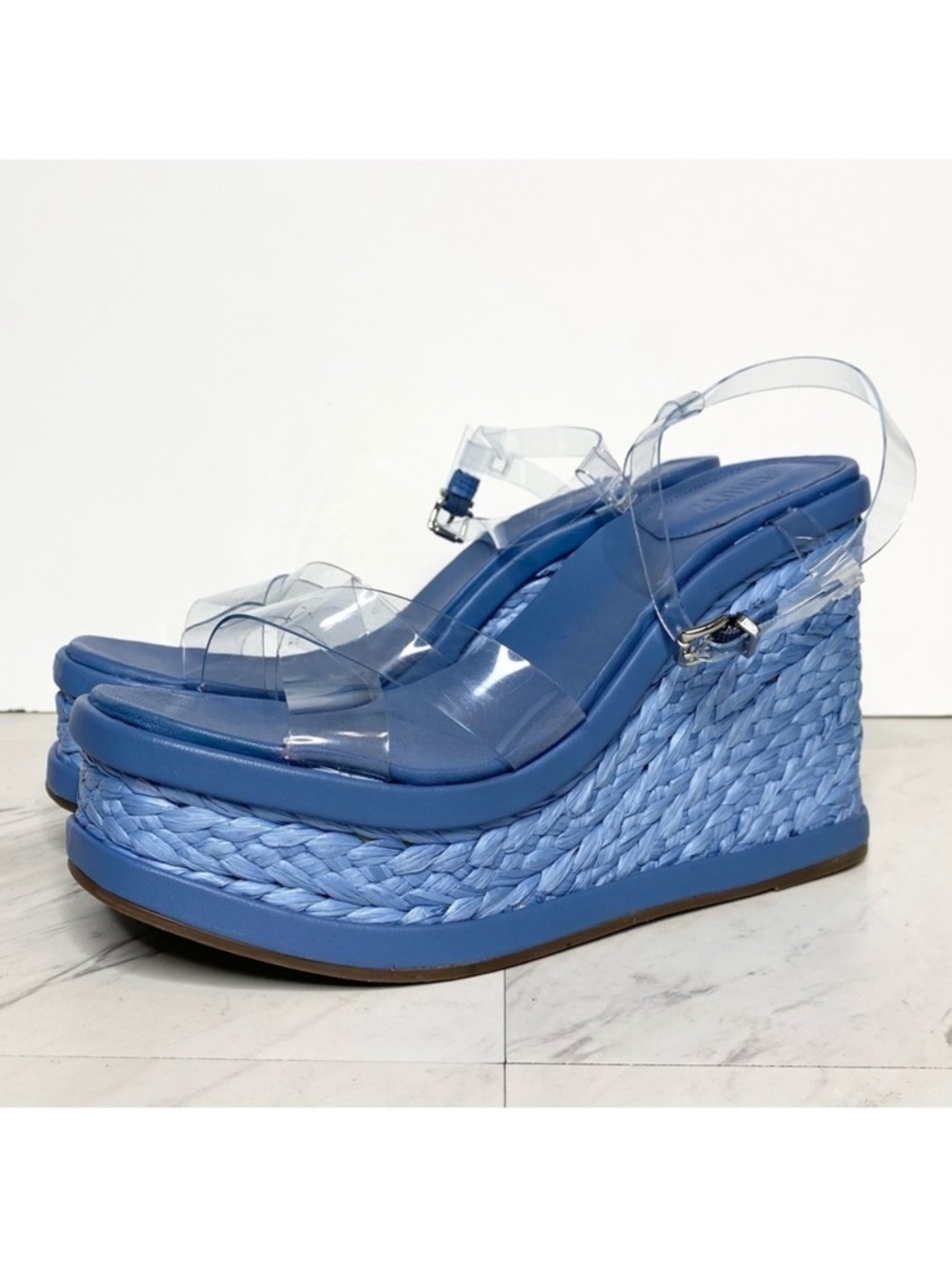 Schutz Caryne Blue Wedge Heel Sandal 10 1/2 B